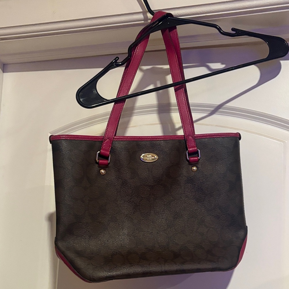 Coach Brown Purse with Pinkish Magenta Trim